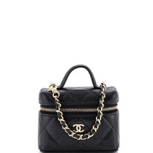 Chanel Micro Top Handle Vanity Case Bag Charm Quilted Caviar